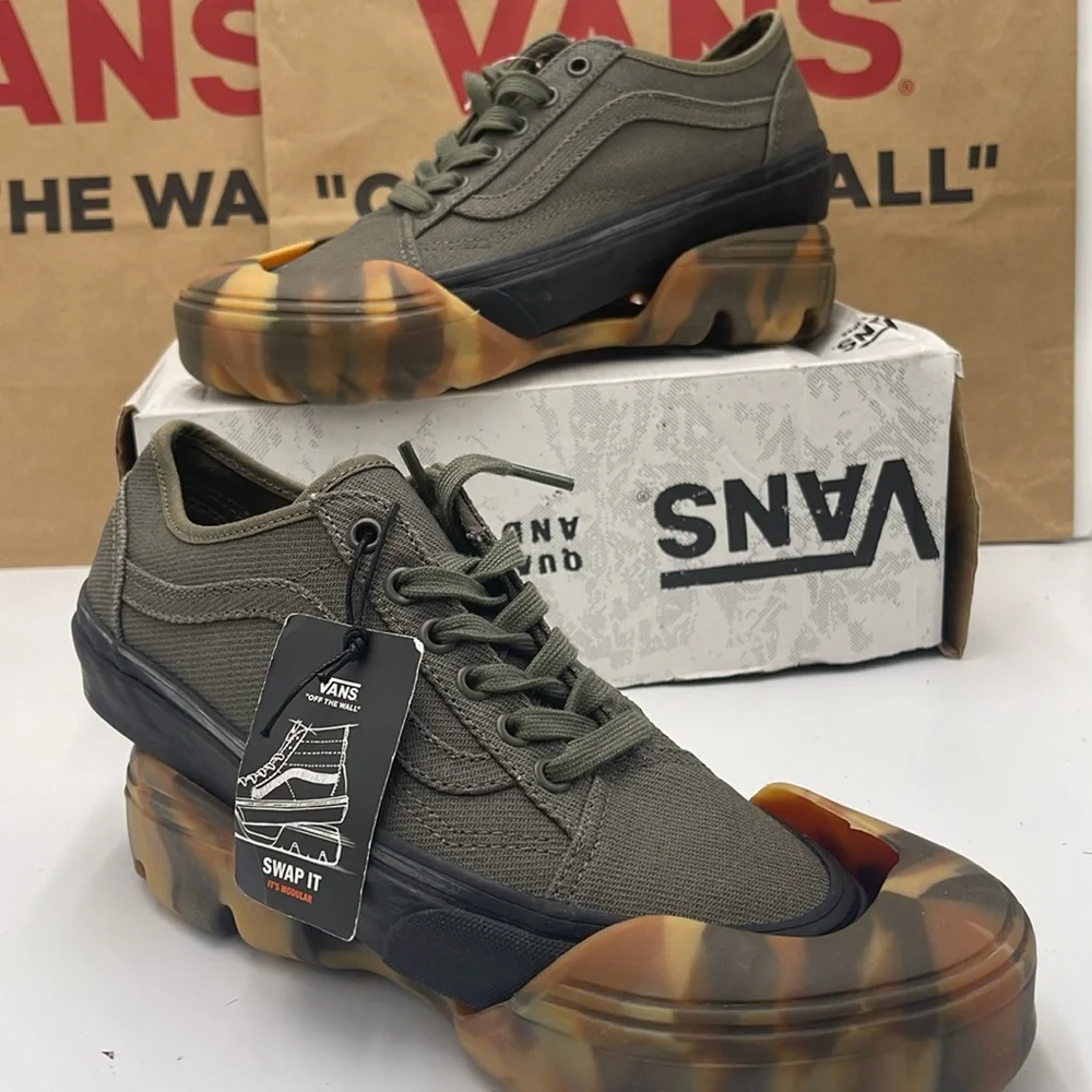 Vans WMNS Olive Green Sneakers Camouflage Old Skool Tapered Modular Grape Leaf - Picture 10 of 16